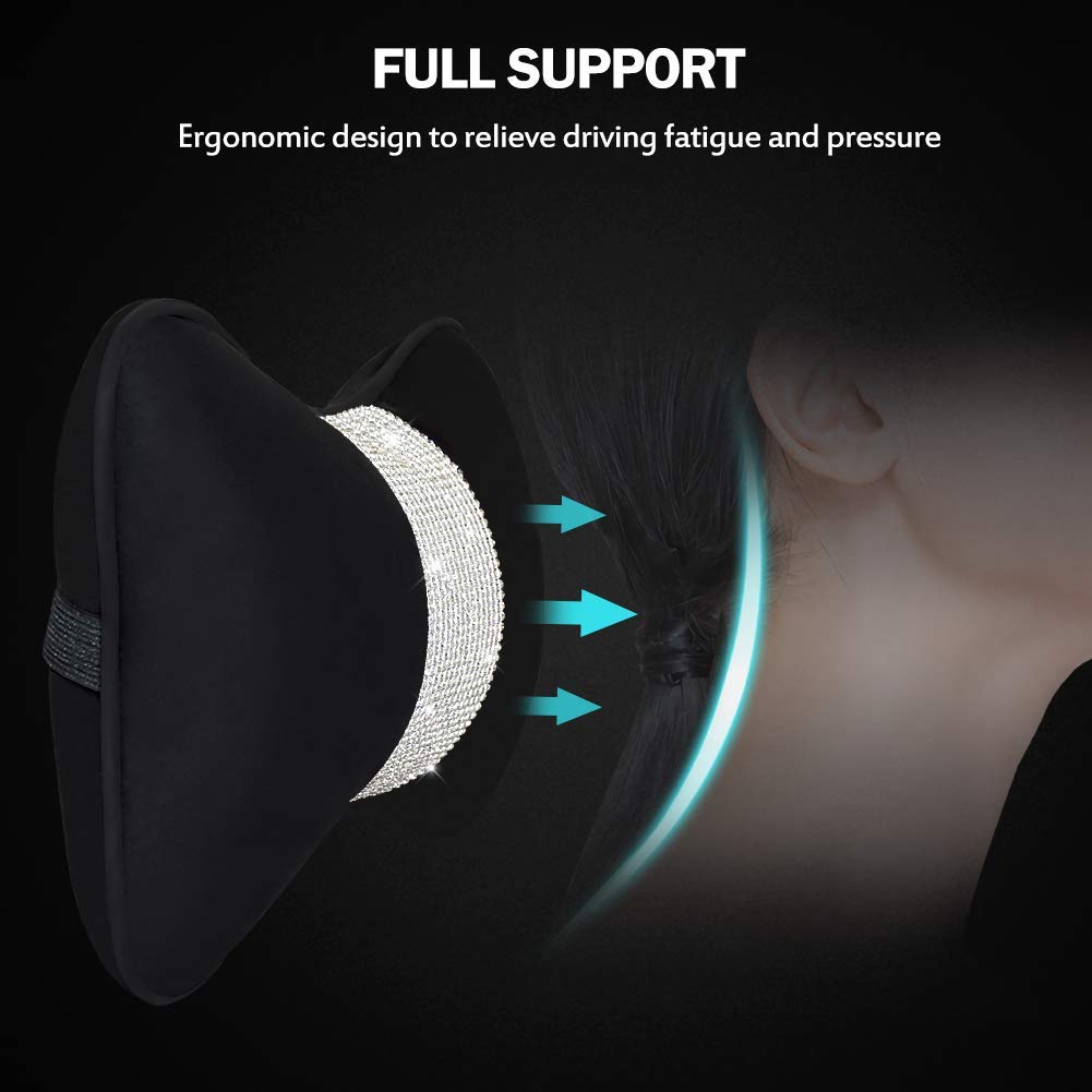 eing 2 - Pack Bling Car Seat Neck Rest Pillow Soft Plush Crystal Headrest Head Support Cushion Car Decor Accessories for Women,Universal Fit for Car Seat Headrest, Black - Image 4