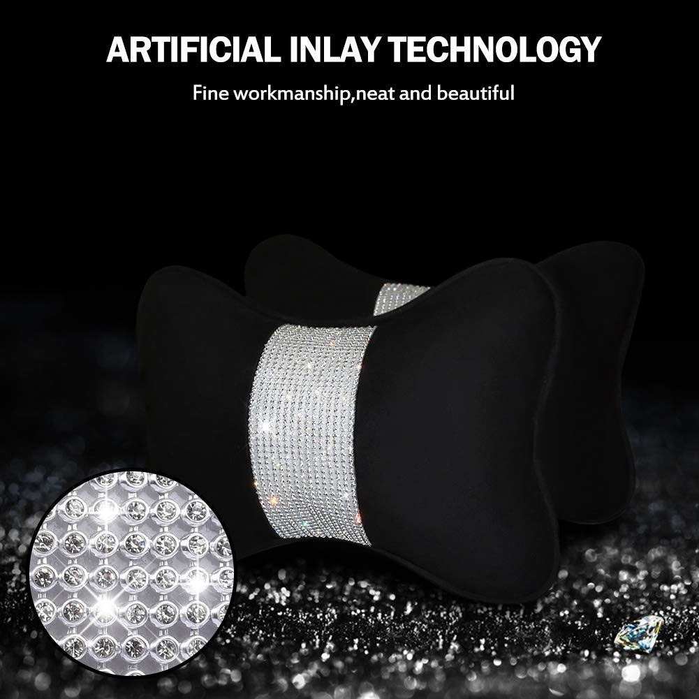 eing 2 - Pack Bling Car Seat Neck Rest Pillow Soft Plush Crystal Headrest Head Support Cushion Car Decor Accessories for Women,Universal Fit for Car Seat Headrest, Black - Image 5