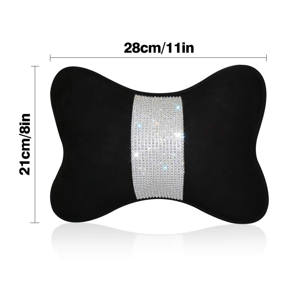 eing 2 - Pack Bling Car Seat Neck Rest Pillow Soft Plush Crystal Headrest Head Support Cushion Car Decor Accessories for Women,Universal Fit for Car Seat Headrest, Black - Image 7