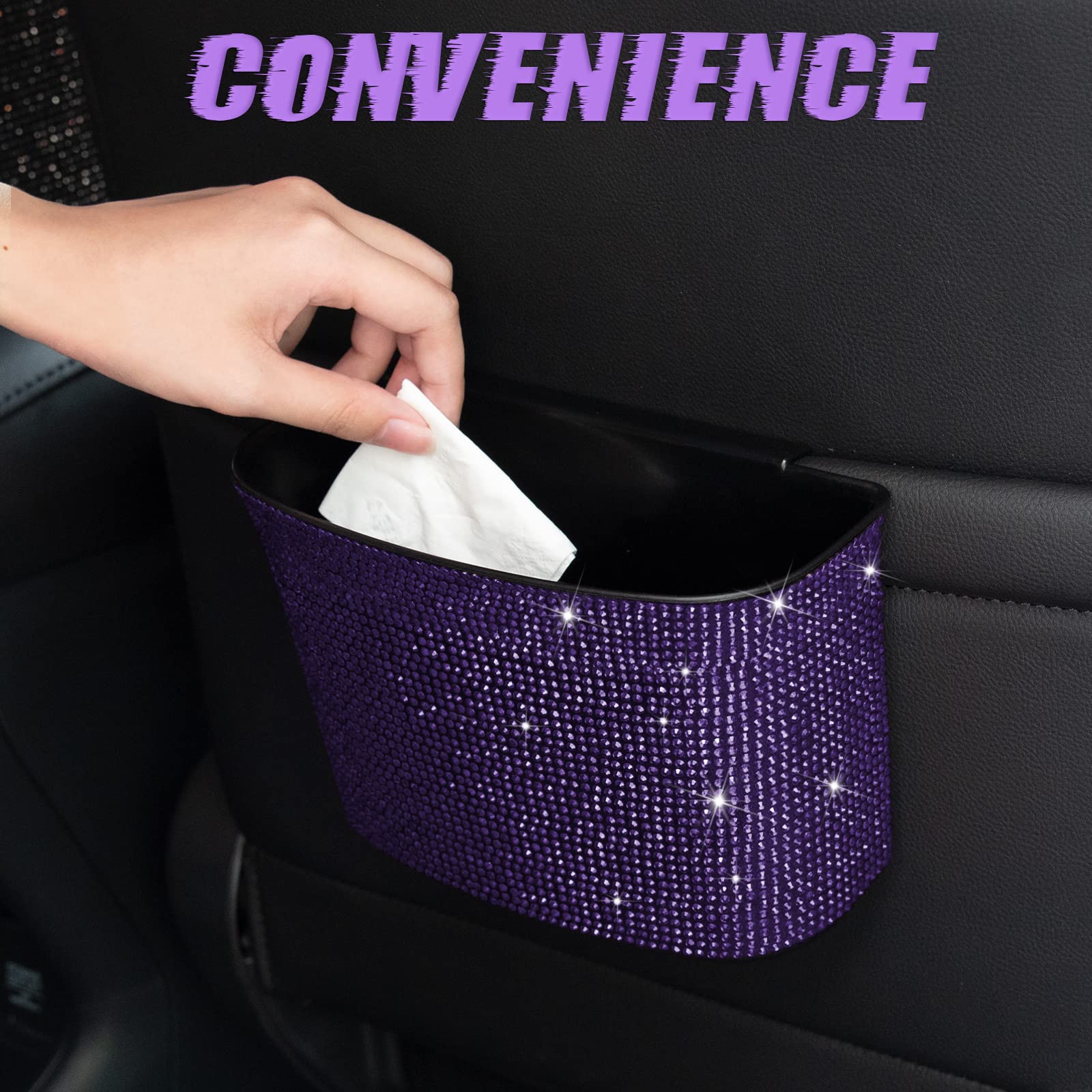 eing 2 x Car Garbage Bags Hanging Trash Bags for Rear Gear Lever Center Console 100% Waterproof Purple - Image 4