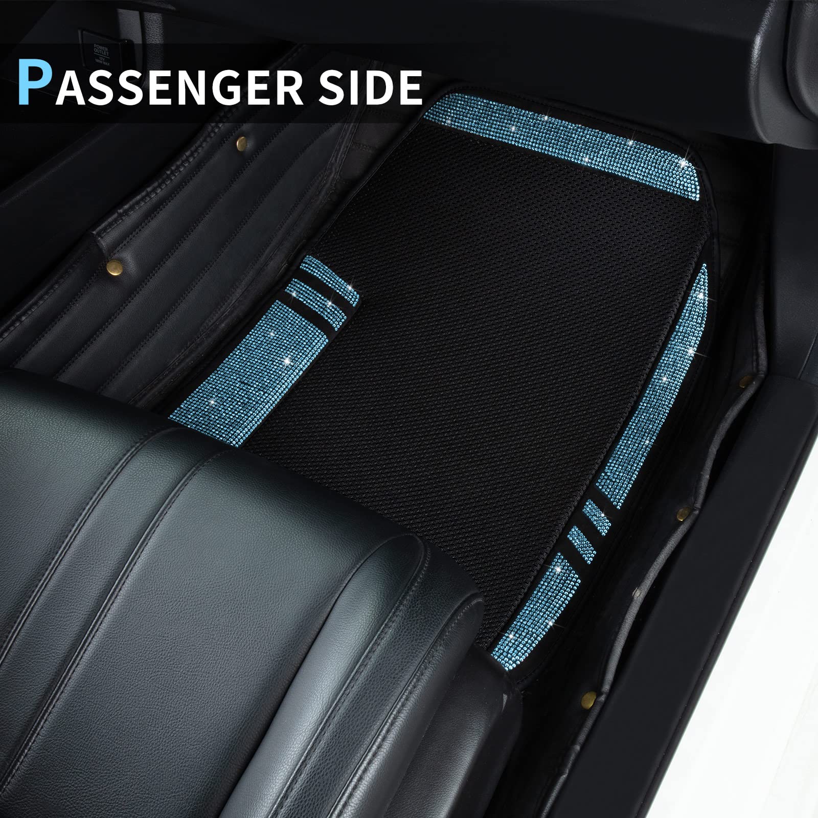 eing Anti Slip Car Floor Mats for Girls&Women,Upgraded Design with Friction,Rhinestone Breathable Universal Mats for Vehicles, 5PCS / 1 Set Universal Bling Diamond Waterproof Car Carpet,Blue - Image 4