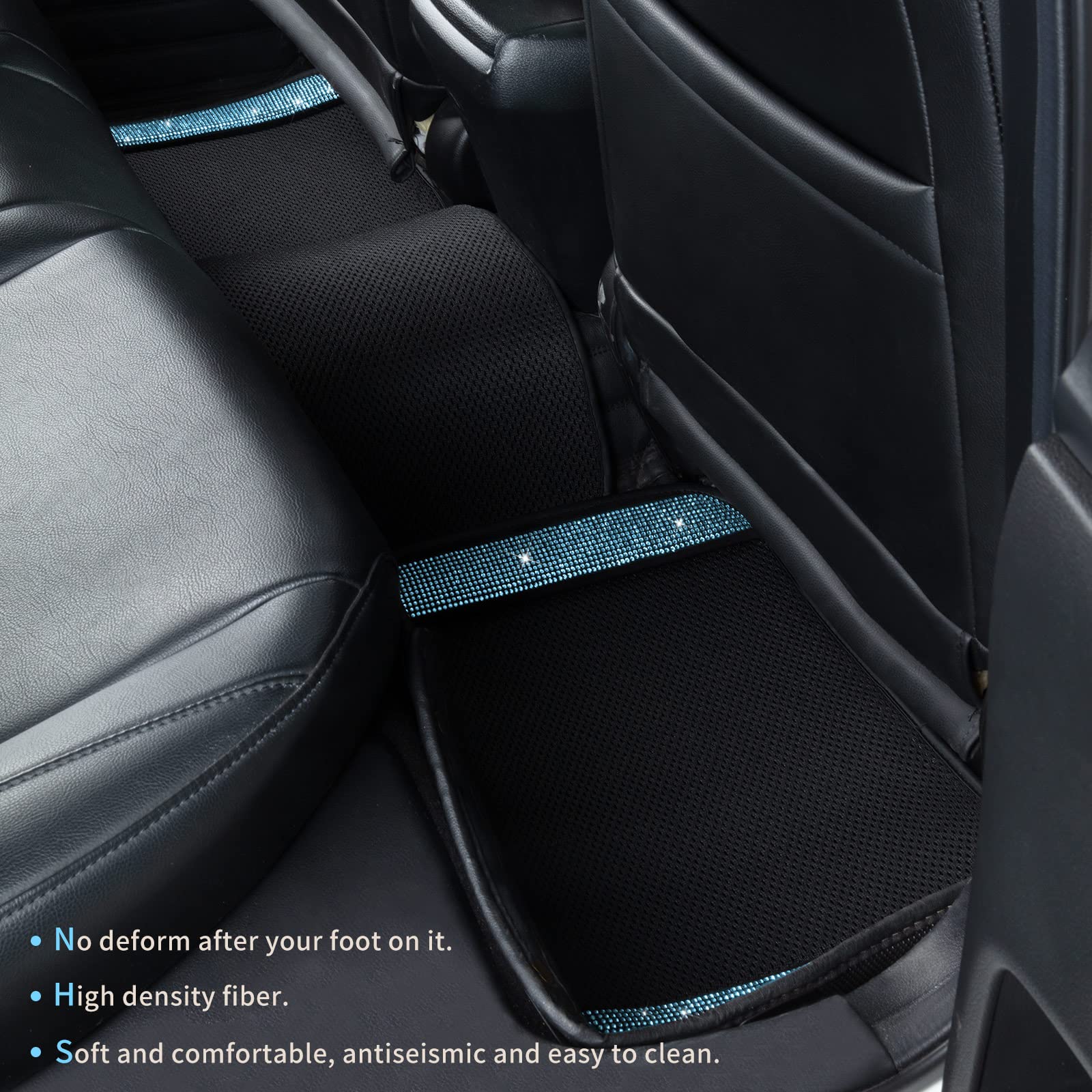 eing Anti Slip Car Floor Mats for Girls&Women,Upgraded Design with Friction,Rhinestone Breathable Universal Mats for Vehicles, 5PCS / 1 Set Universal Bling Diamond Waterproof Car Carpet,Blue - Image 5