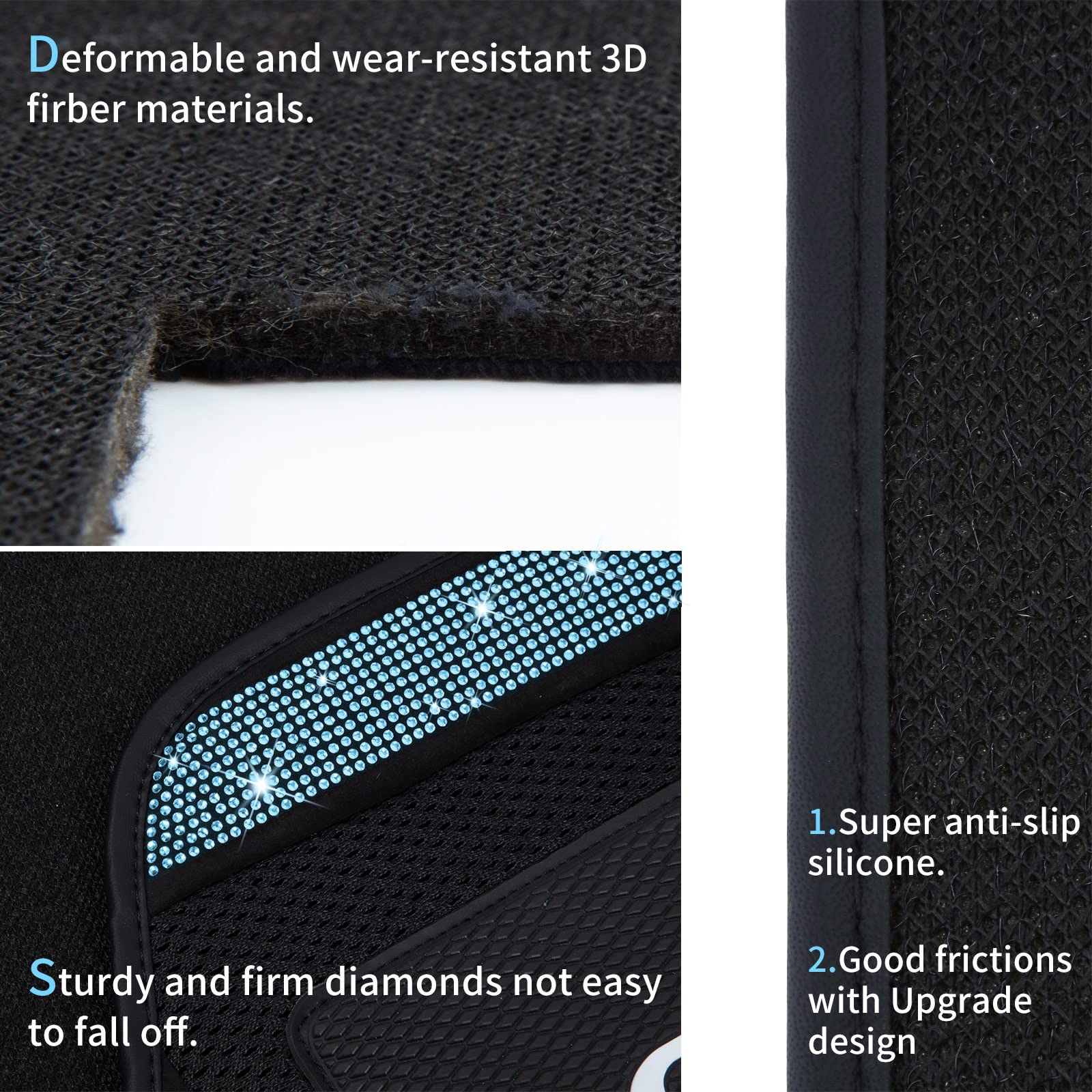 eing Anti Slip Car Floor Mats for Girls&Women,Upgraded Design with Friction,Rhinestone Breathable Universal Mats for Vehicles, 5PCS / 1 Set Universal Bling Diamond Waterproof Car Carpet,Blue - Image 6