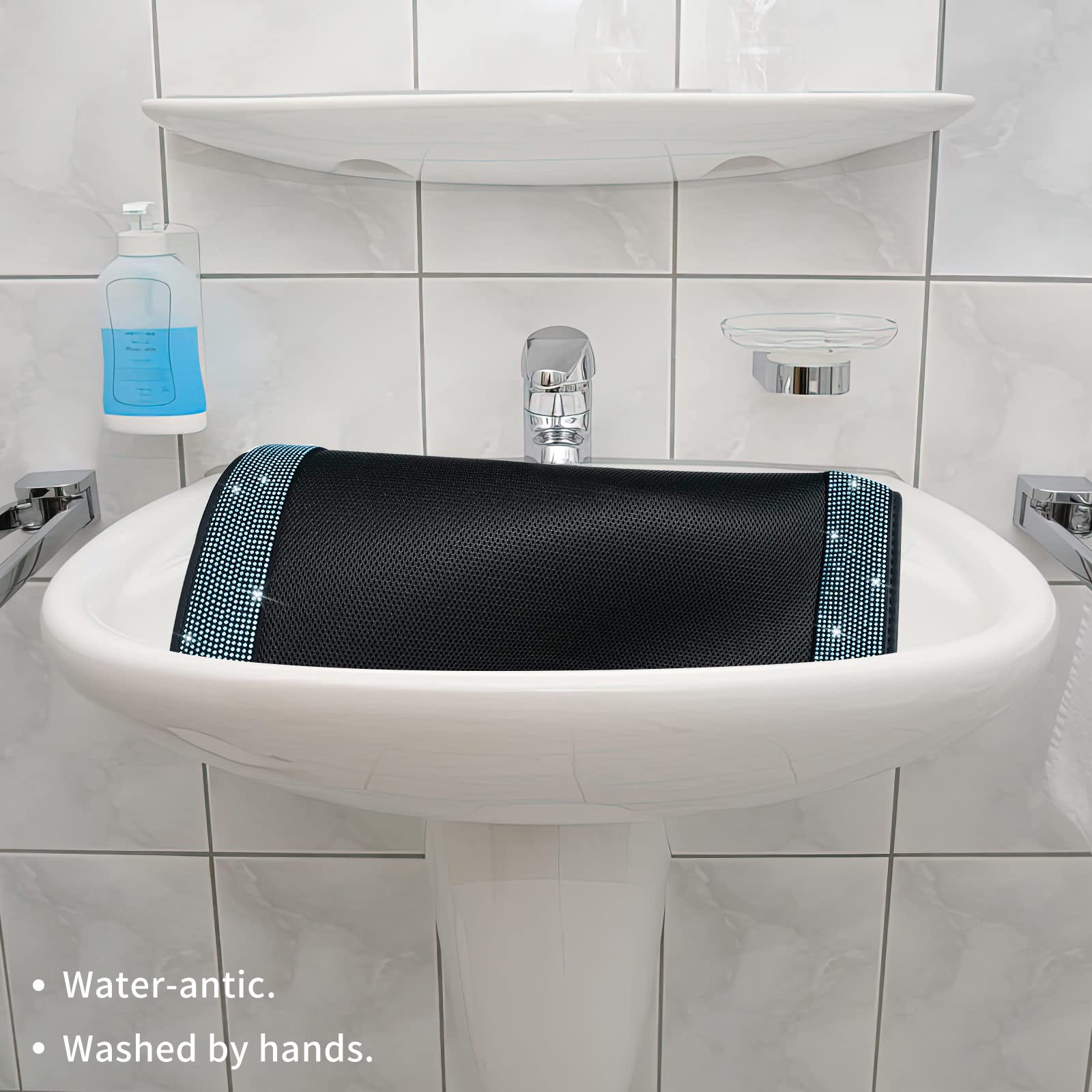 eing Anti Slip Car Floor Mats for Girls&Women,Upgraded Design with Friction,Rhinestone Breathable Universal Mats for Vehicles, 5PCS / 1 Set Universal Bling Diamond Waterproof Car Carpet,Blue - Image 7