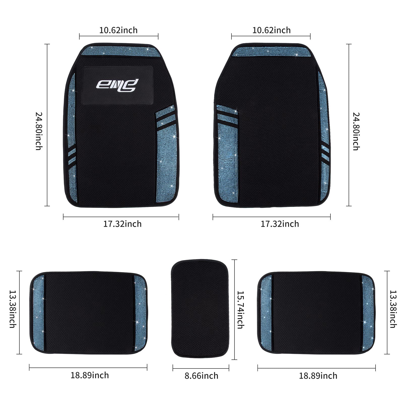 eing Anti Slip Car Floor Mats for Girls&Women,Upgraded Design with Friction,Rhinestone Breathable Universal Mats for Vehicles, 5PCS / 1 Set Universal Bling Diamond Waterproof Car Carpet,Blue - Image 8
