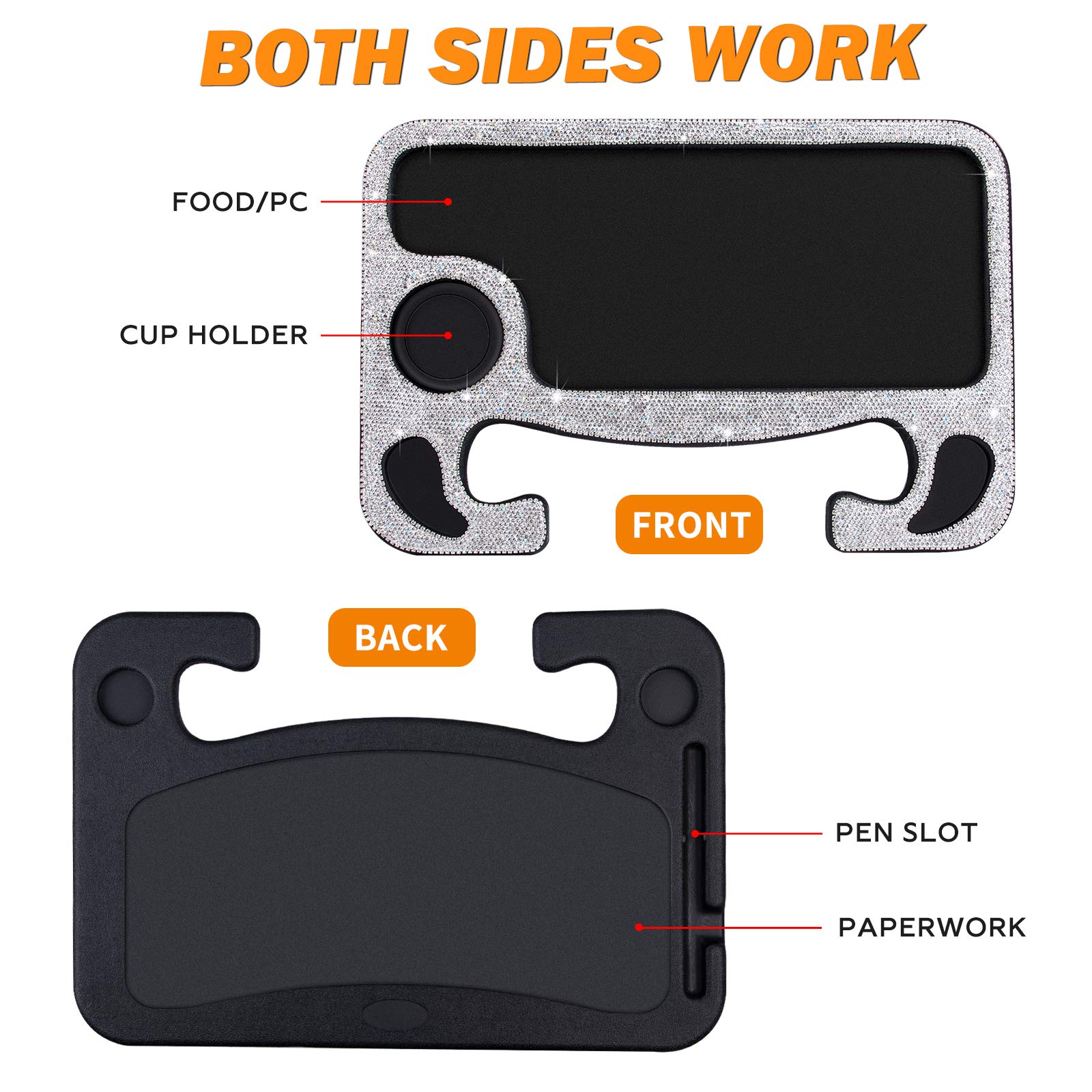 eing Bling Auto Steering Wheel Desk, Laptop,Tablet, Notebook Car Travel Table, Food Eating Hook On Steering Wheel Tray, for Constant Travelers, Fits Most Vehicles Steering Wheels,White - Image 7