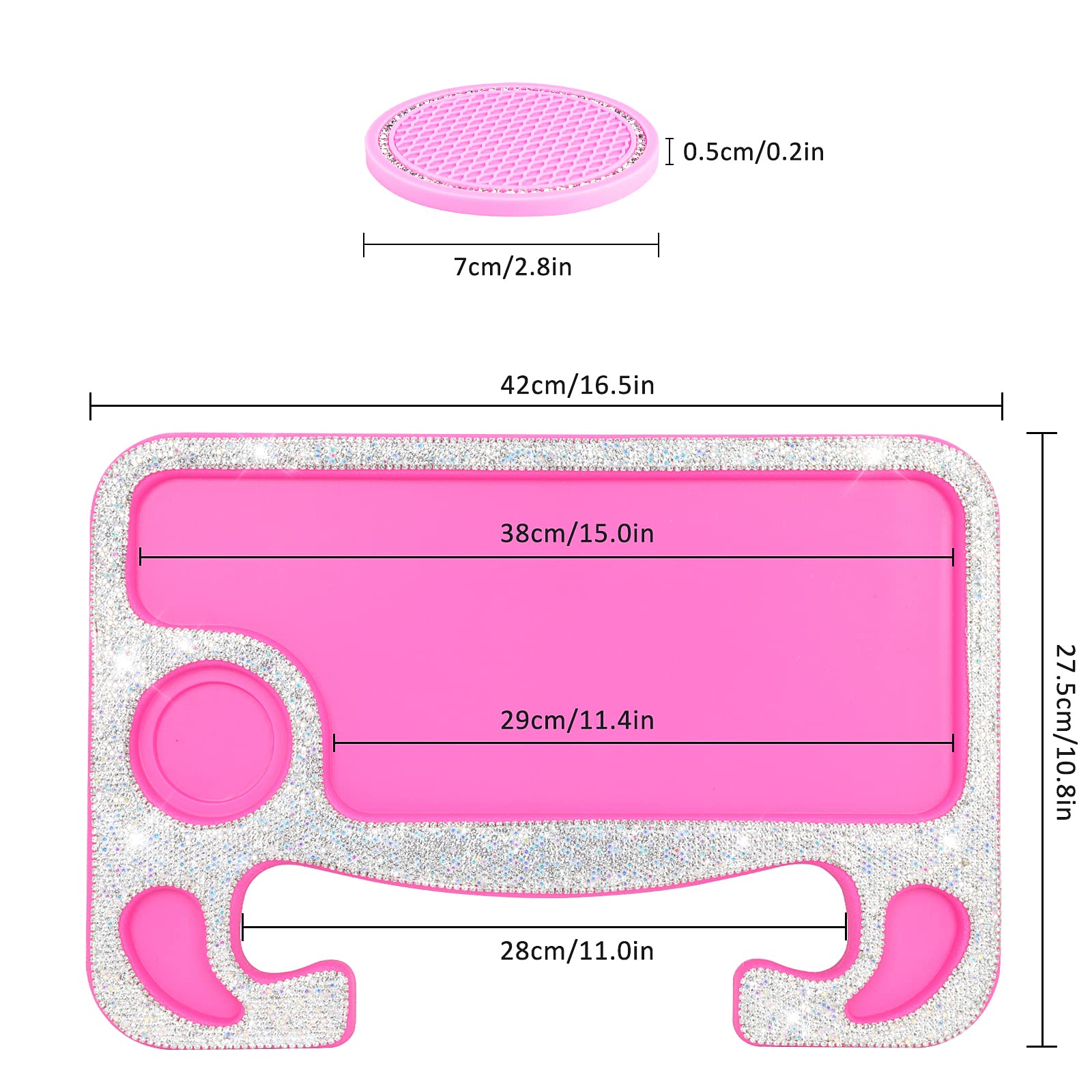 eing Bling Auto Steering Wheel Desk, Laptop,Tablet, Notebook Car Travel Table, Food Eating Hook On Steering Wheel Tray, for Constant Travelers, Fits Most Vehicles Steering Wheels, White+Rose Red - Image 7