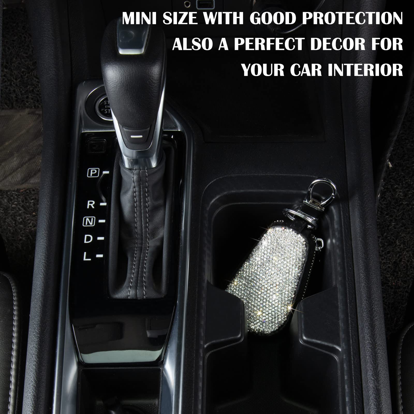 eing Bling Bling Car Key Chain Case Premium Leather Coin Holder Zipper Case Remote Wallet Bag - Image 4