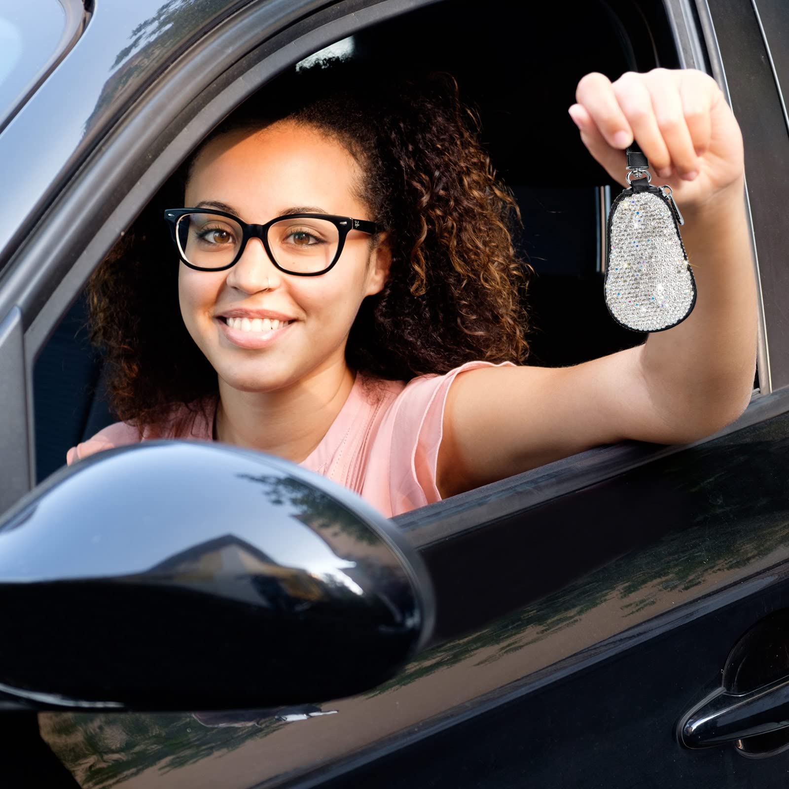 eing Bling Bling Car Key Chain Case Premium Leather Coin Holder Zipper Case Remote Wallet Bag - Image 5