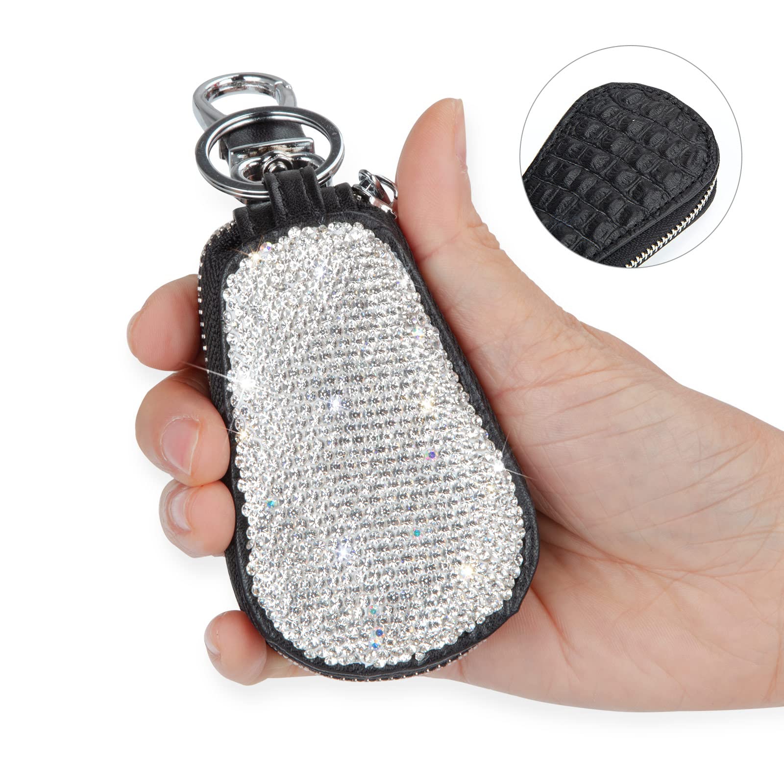 eing Bling Bling Car Key Chain Case Premium Leather Coin Holder Zipper Case Remote Wallet Bag - Image 6