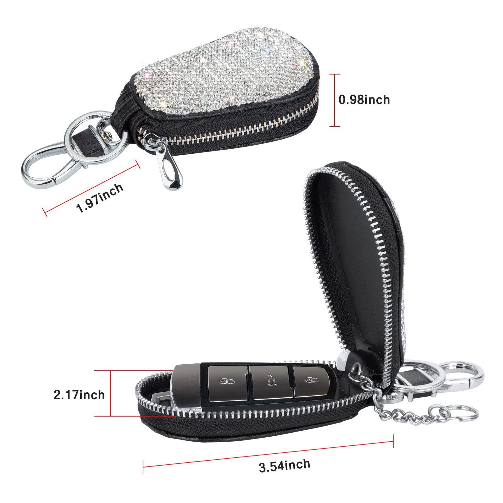 eing Bling Bling Car Key Chain Case Premium Leather Coin Holder Zipper Case Remote Wallet Bag - Image 7