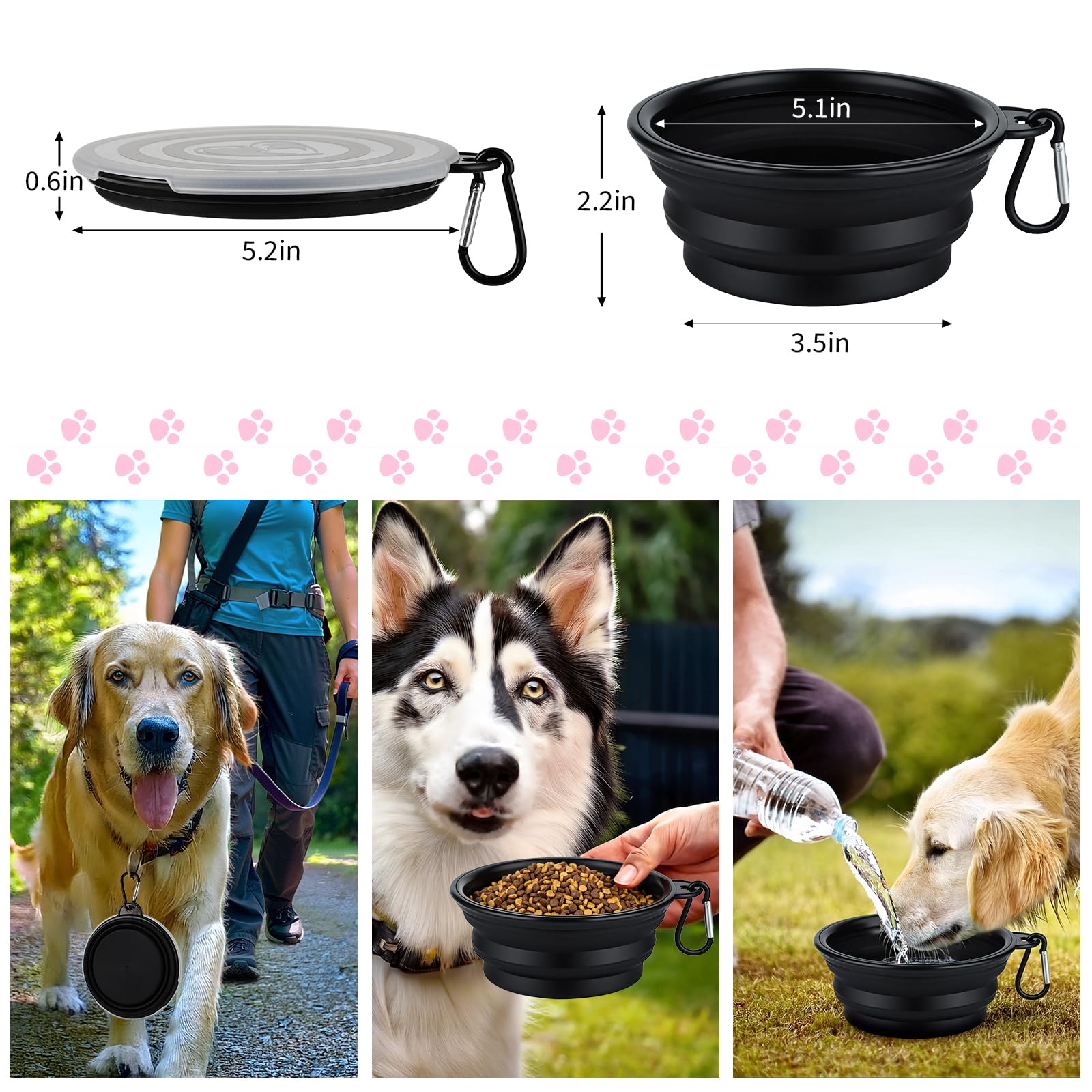 eing Bling Crystal Retractable Dog Leash Lightweight 10FT Leash, with Folding Bowl,Dispenser,Waste Bags, for Small Medium Dogs, Black+White - Image 5