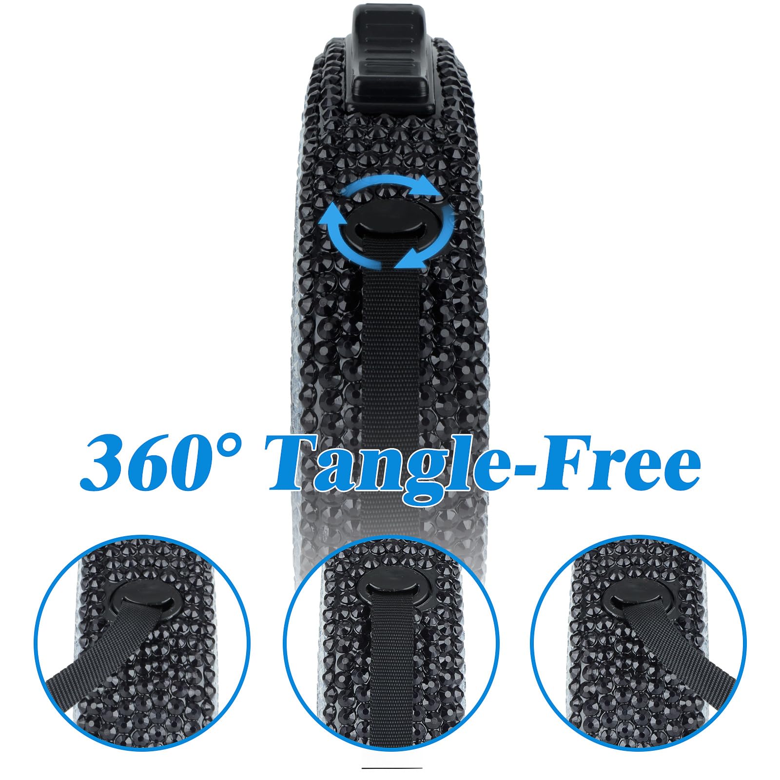 eing Bling Crystal Retractable Dog Leash Lightweight 10FT Leash, with Folding Bowl,Dispenser,Waste Bags, for Small Medium Dogs, Black+White - Image 7