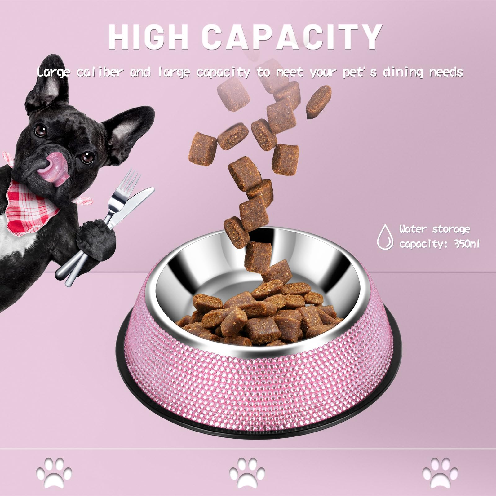 eing Bling Stainless Steel Dog Bowl with Anti-Skid Rubber Base for Small/Medium/Large Pet, Perfect Dish, Diamond Pets Feeder and Water Choice Puppy Cat Kitten(1 - Pack, Pink) - Image 3