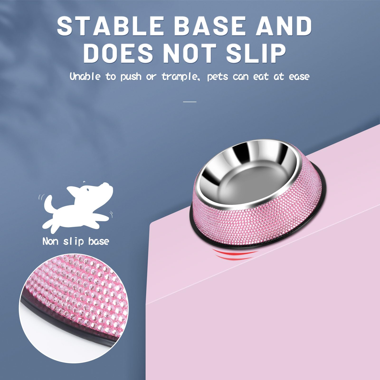 eing Bling Stainless Steel Dog Bowl with Anti-Skid Rubber Base for Small/Medium/Large Pet, Perfect Dish, Diamond Pets Feeder and Water Choice Puppy Cat Kitten(1 - Pack, Pink) - Image 4