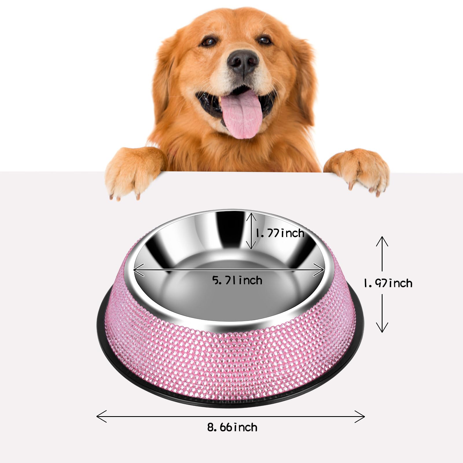 eing Bling Stainless Steel Dog Bowl with Anti-Skid Rubber Base for Small/Medium/Large Pet, Perfect Dish, Diamond Pets Feeder and Water Choice Puppy Cat Kitten(1 - Pack, Pink) - Image 7