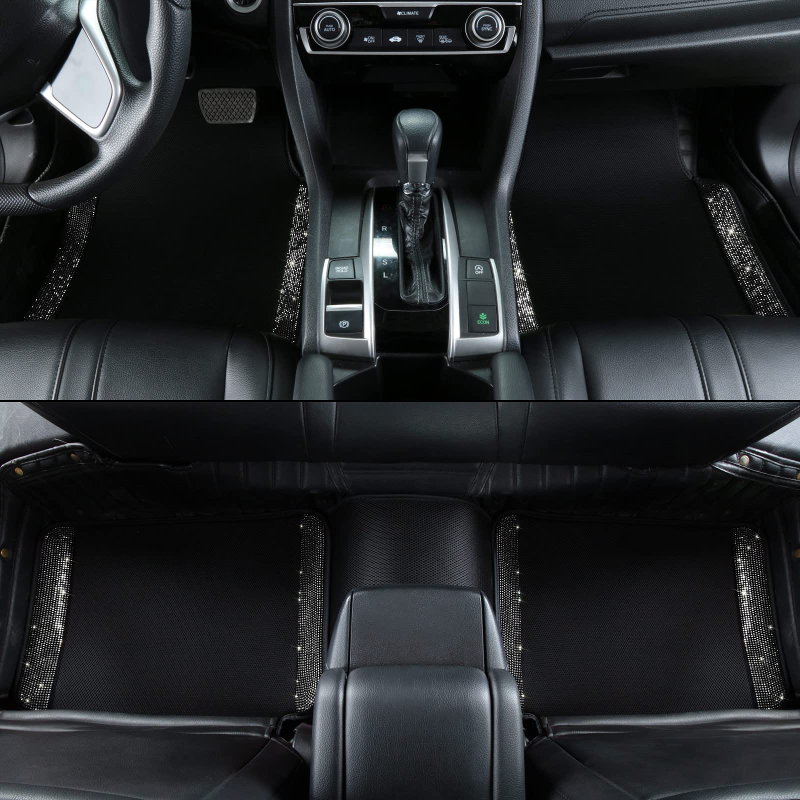eing Breathable Universal Bling Anti Slip Car Floor Mat with Crystal Rhinestones for Women & Girls, Black - Image 3