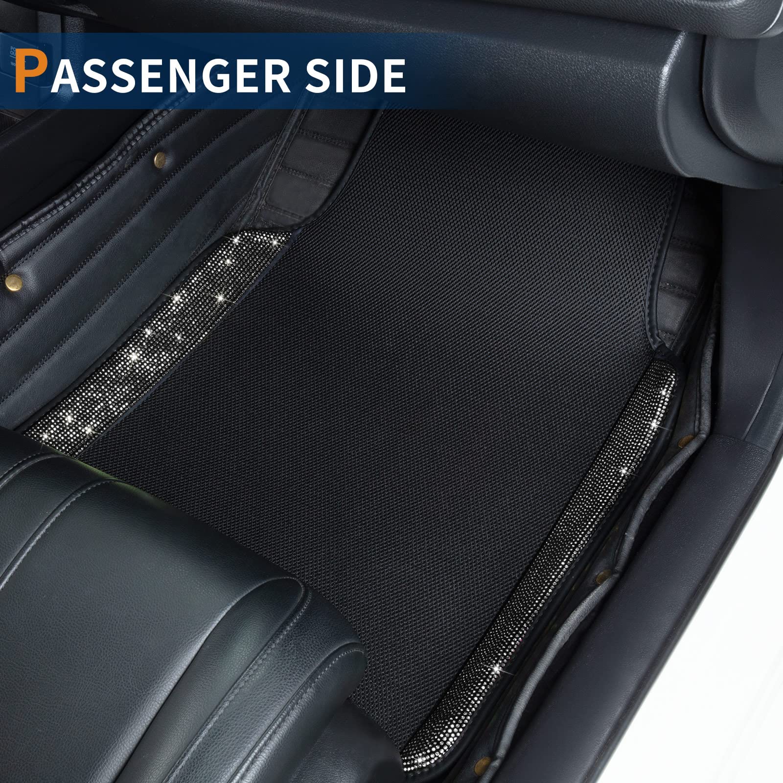 eing Breathable Universal Bling Anti Slip Car Floor Mat with Crystal Rhinestones for Women & Girls, Black - Image 4