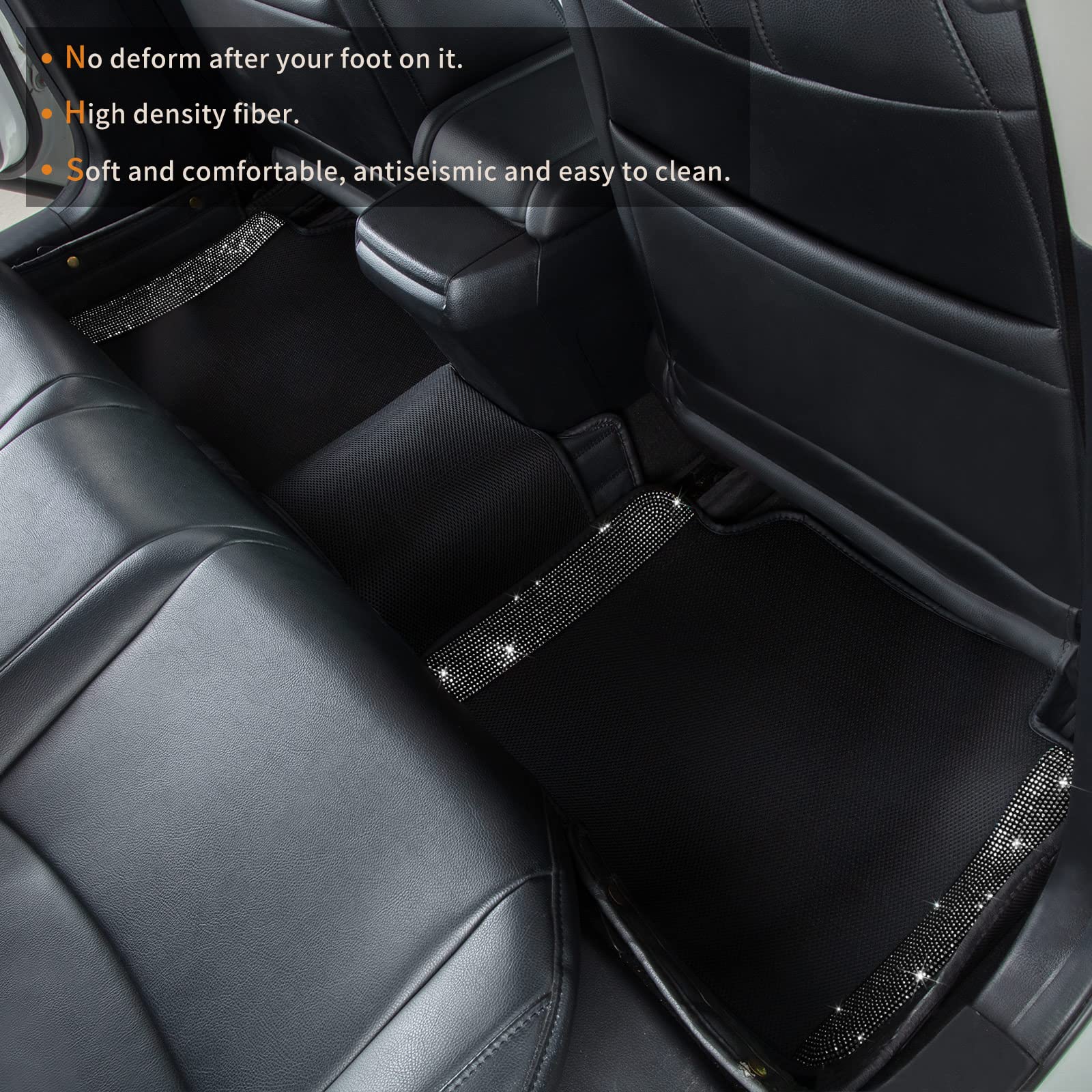 eing Breathable Universal Bling Anti Slip Car Floor Mat with Crystal Rhinestones for Women & Girls, Black - Image 5