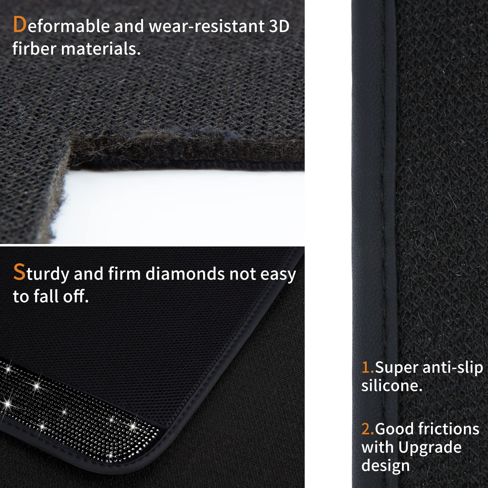 eing Breathable Universal Bling Anti Slip Car Floor Mat with Crystal Rhinestones for Women & Girls, Black - Image 6