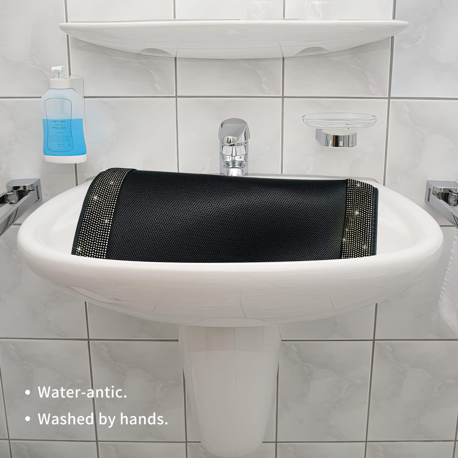 eing Breathable Universal Bling Anti Slip Car Floor Mat with Crystal Rhinestones for Women & Girls, Black - Image 7