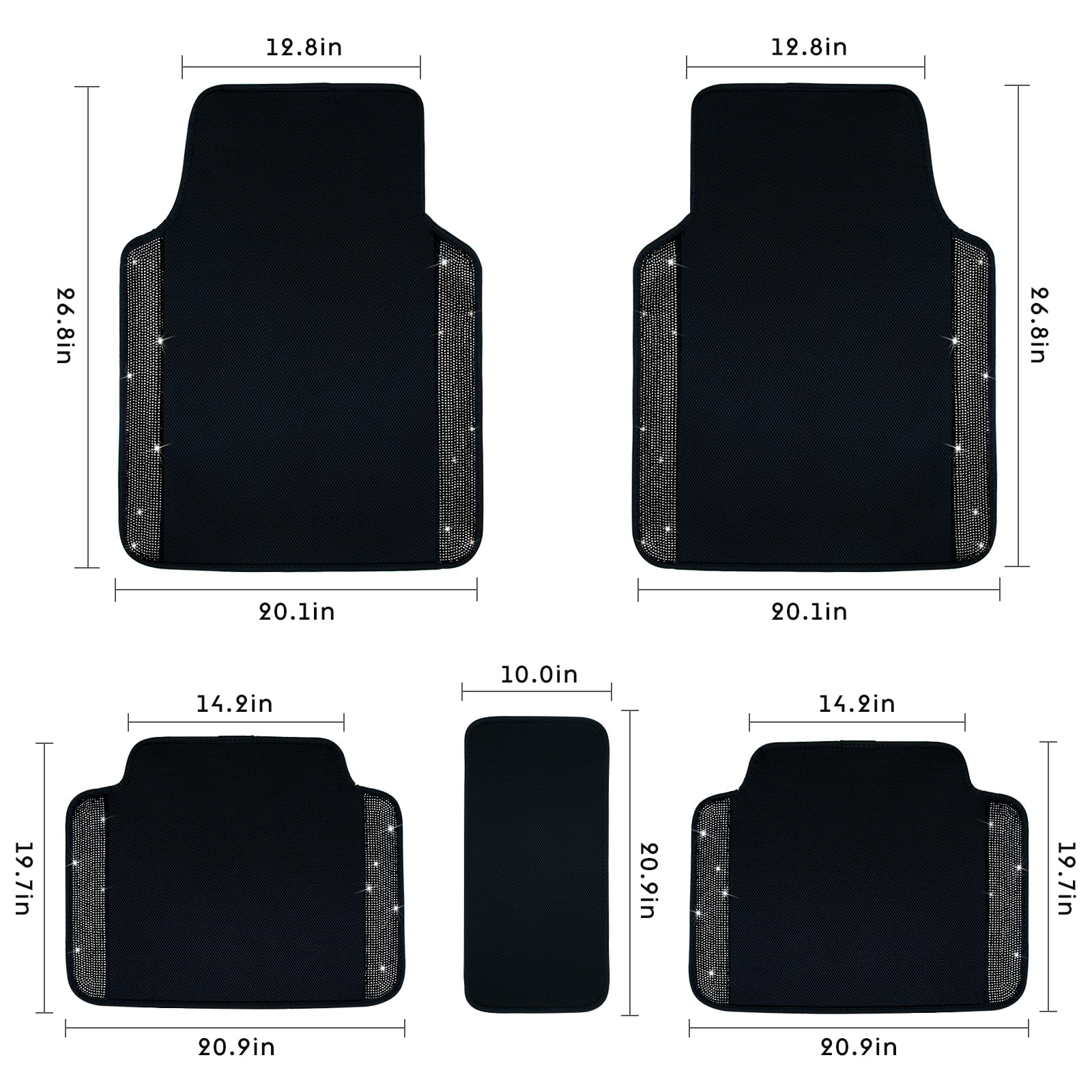 eing Breathable Universal Bling Anti Slip Car Floor Mat with Crystal Rhinestones for Women & Girls, Black - Image 8