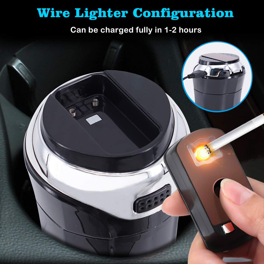 eing Car Ashtray,Easy Clean Up Detachable Stainless Car Ashtray with Lid Blue Led Light and Removable Lighter for Most Car Cup Holder (Silver) - Image 4