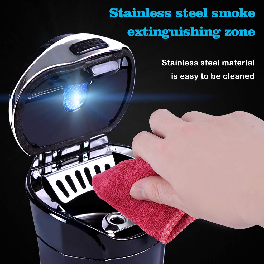 eing Car Ashtray,Easy Clean Up Detachable Stainless Car Ashtray with Lid Blue Led Light and Removable Lighter for Most Car Cup Holder (Silver) - Image 6