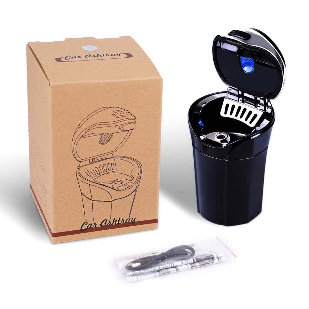 eing Car Ashtray,Easy Clean Up Detachable Stainless Car Ashtray with Lid Blue Led Light and Removable Lighter for Most Car Cup Holder (Silver) - Image 8