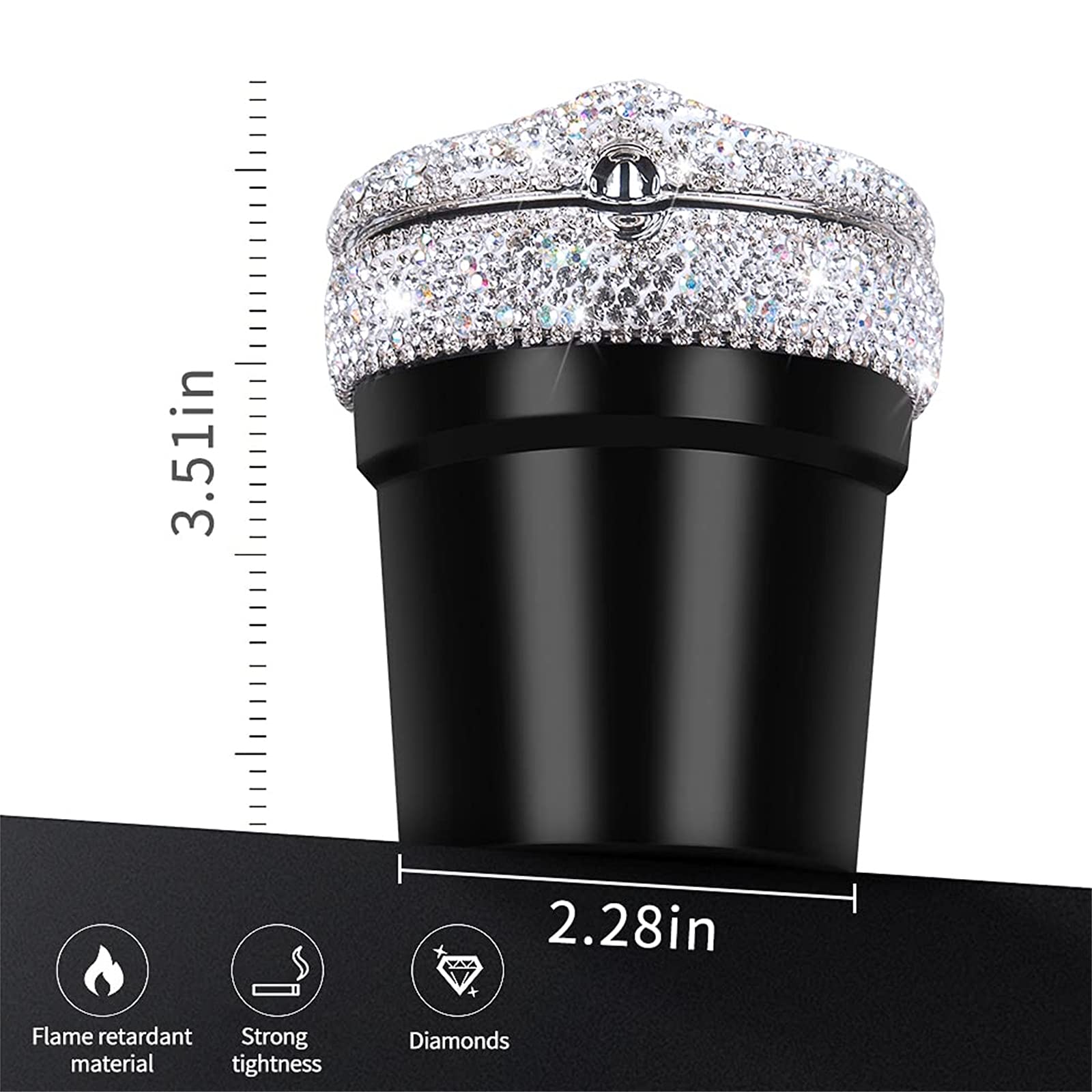 eing Car Ashtray Portable Bling Cigarette Smokeless Cylinder Cup Holder with Blue LED Light Indicator,Car Accessories for Women,Ideal for Car,Home and Office,1 - Pack Black+White - Image 7