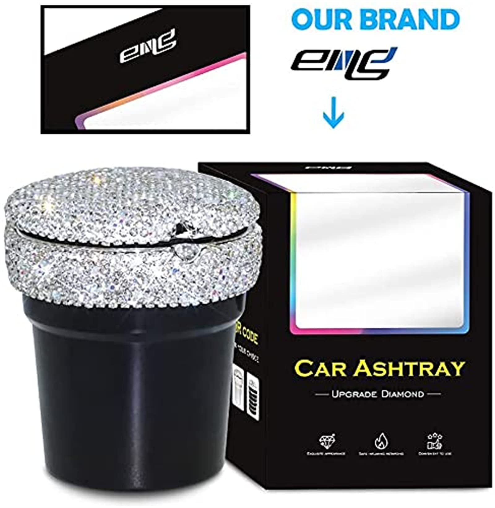 eing Car Ashtray Portable Bling Cigarette Smokeless Cylinder Cup Holder with Blue LED Light Indicator,Car Accessories for Women,Ideal for Car,Home and Office,1 - Pack Black+White - Image 8