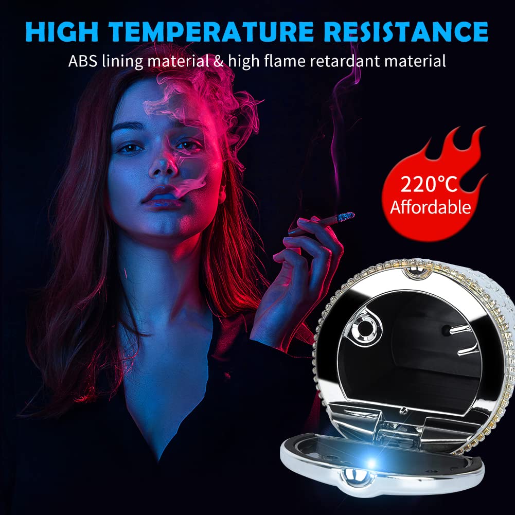 eing Car Ashtray with Bling Bling Diamond Auto Cigarette Odor Smoke Remover Cylinder Cup Holder With LED Lamp,White - Image 4