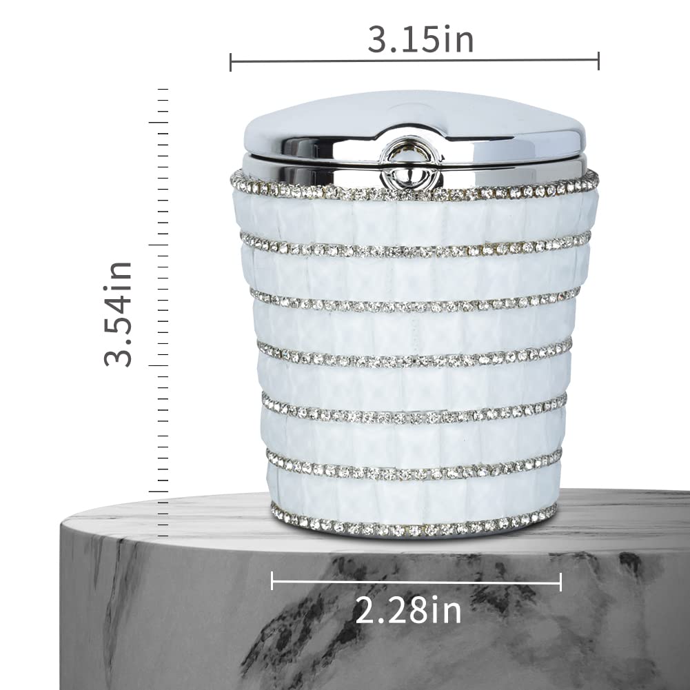 eing Car Ashtray with Bling Bling Diamond Auto Cigarette Odor Smoke Remover Cylinder Cup Holder With LED Lamp,White - Image 7