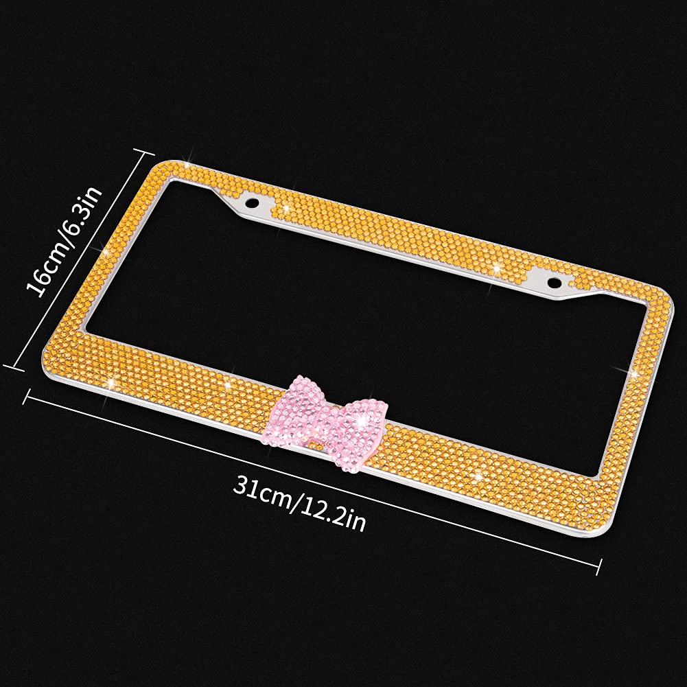 eing Car License Plate Frames Bling Crystal Diamonds Car Exterior Accessory for Women Girls,2pcs - Yellow + Pink Butterfly - Image 4