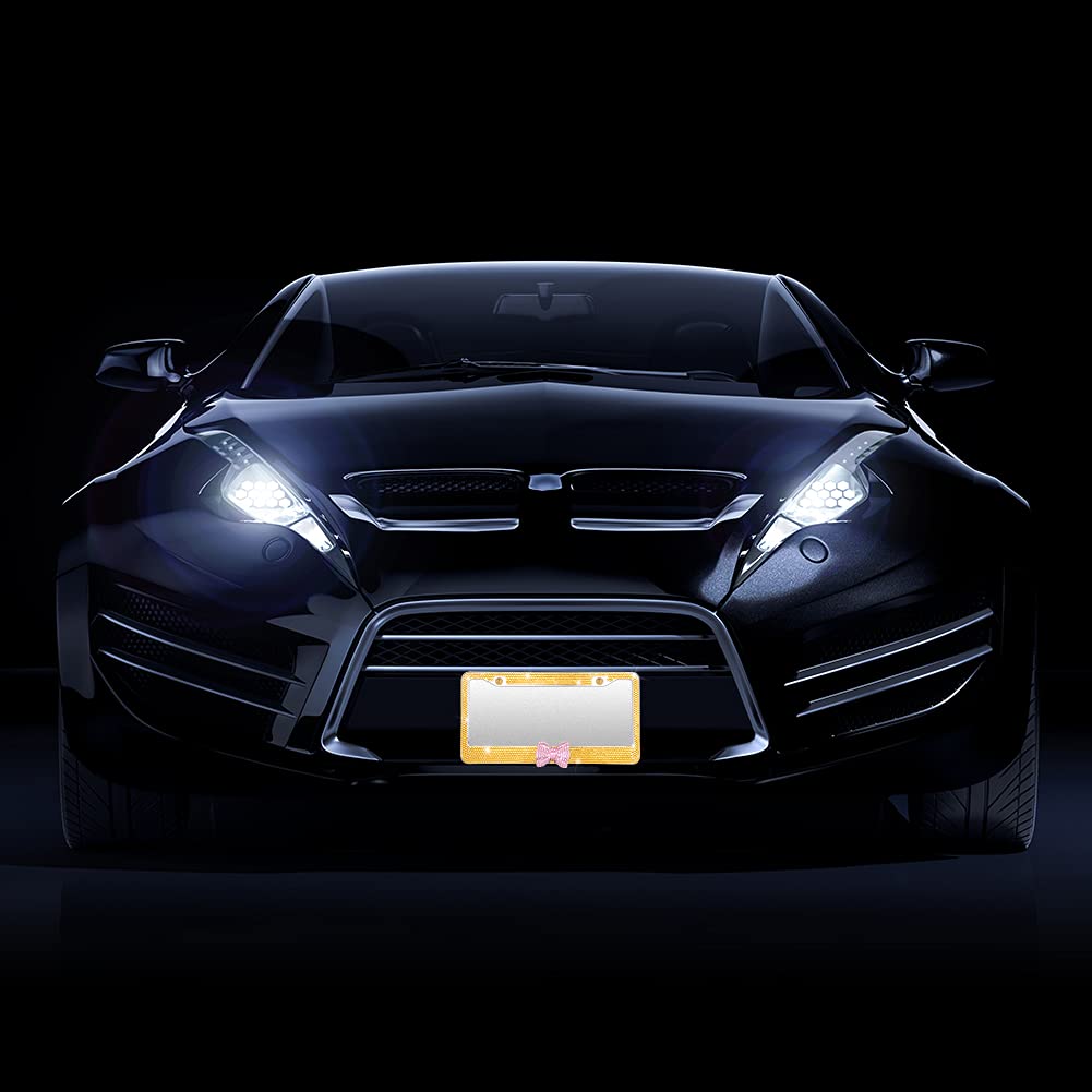 eing Car License Plate Frames Bling Crystal Diamonds Car Exterior Accessory for Women Girls,2pcs - Yellow + Pink Butterfly - Image 5