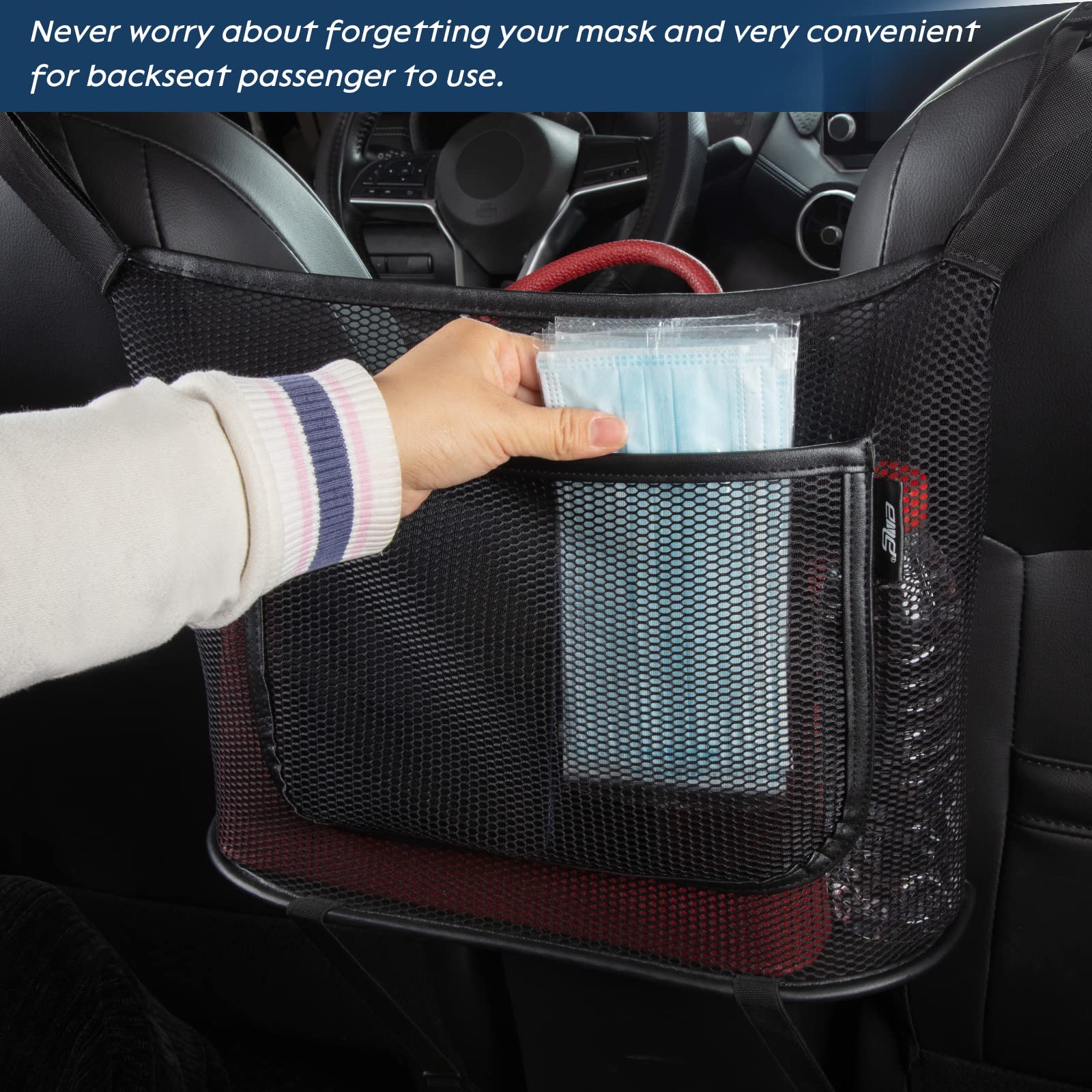 eing Car Organizers and Storage Mesh Bag, Purse Holder for Car, Car Net Pocket Handbag Holder, Automotive Consoles & Organizers, Car Back Seat Pets Kids Barrier, Car Handbag Holder for Women, Black - Image 3