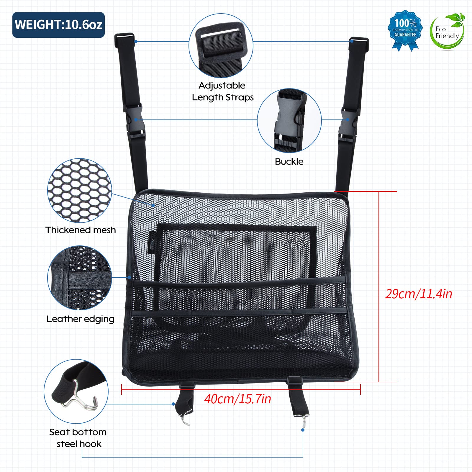 eing Car Organizers and Storage Mesh Bag, Purse Holder for Car, Car Net Pocket Handbag Holder, Automotive Consoles & Organizers, Car Back Seat Pets Kids Barrier, Car Handbag Holder for Women, Black - Image 7