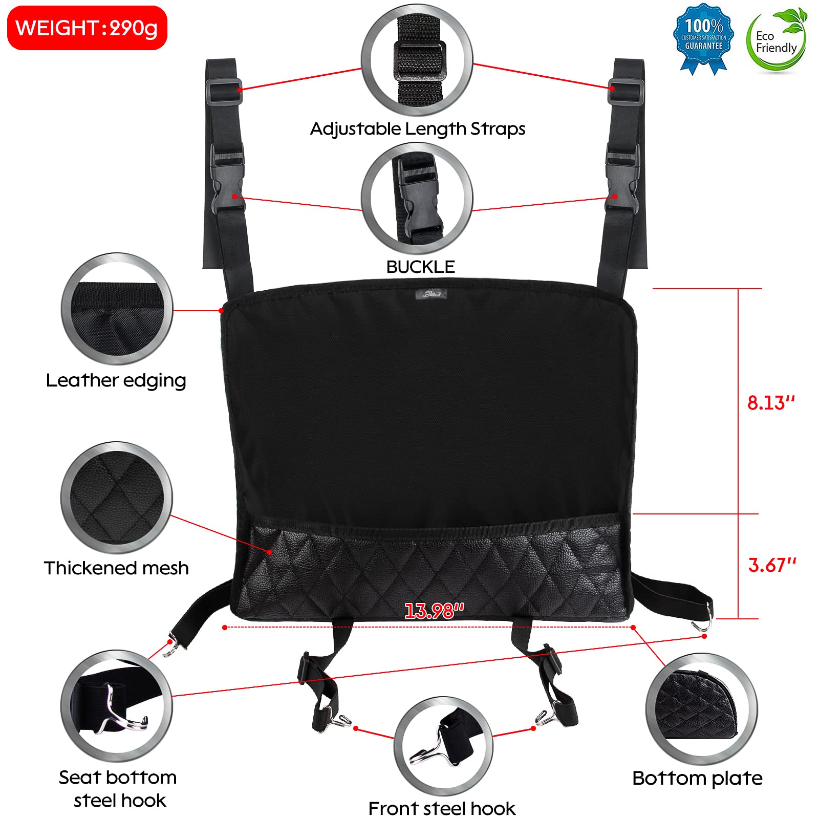 eing Car Organizers And Storage Purse Holder, Large Capacity Car Net Pocket Handbag Holder, Automotive Consoles & Backseat Organizer, Leather Back Seat Bag Between Car Front Seats, Black - Image 3