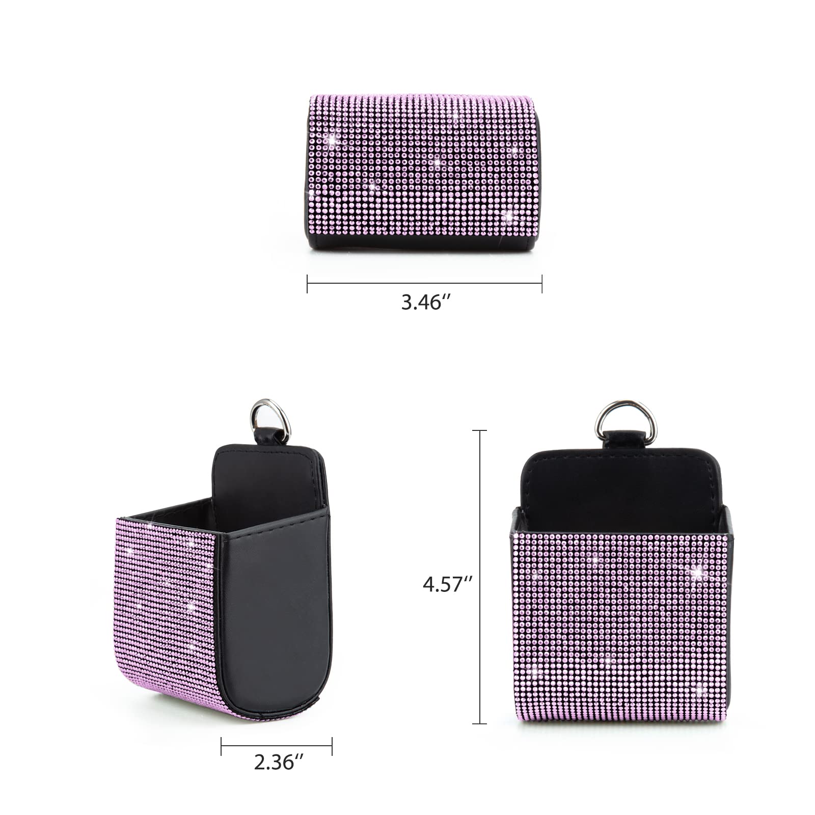 eing Car Seat Back Interior Air Vent Cell Phone Holder Pouch Bag Box Tidy Storage Coin Bag Case Organizer with Hook,Bling Car Accessories for Girl and Women,Square - Pink - Image 7