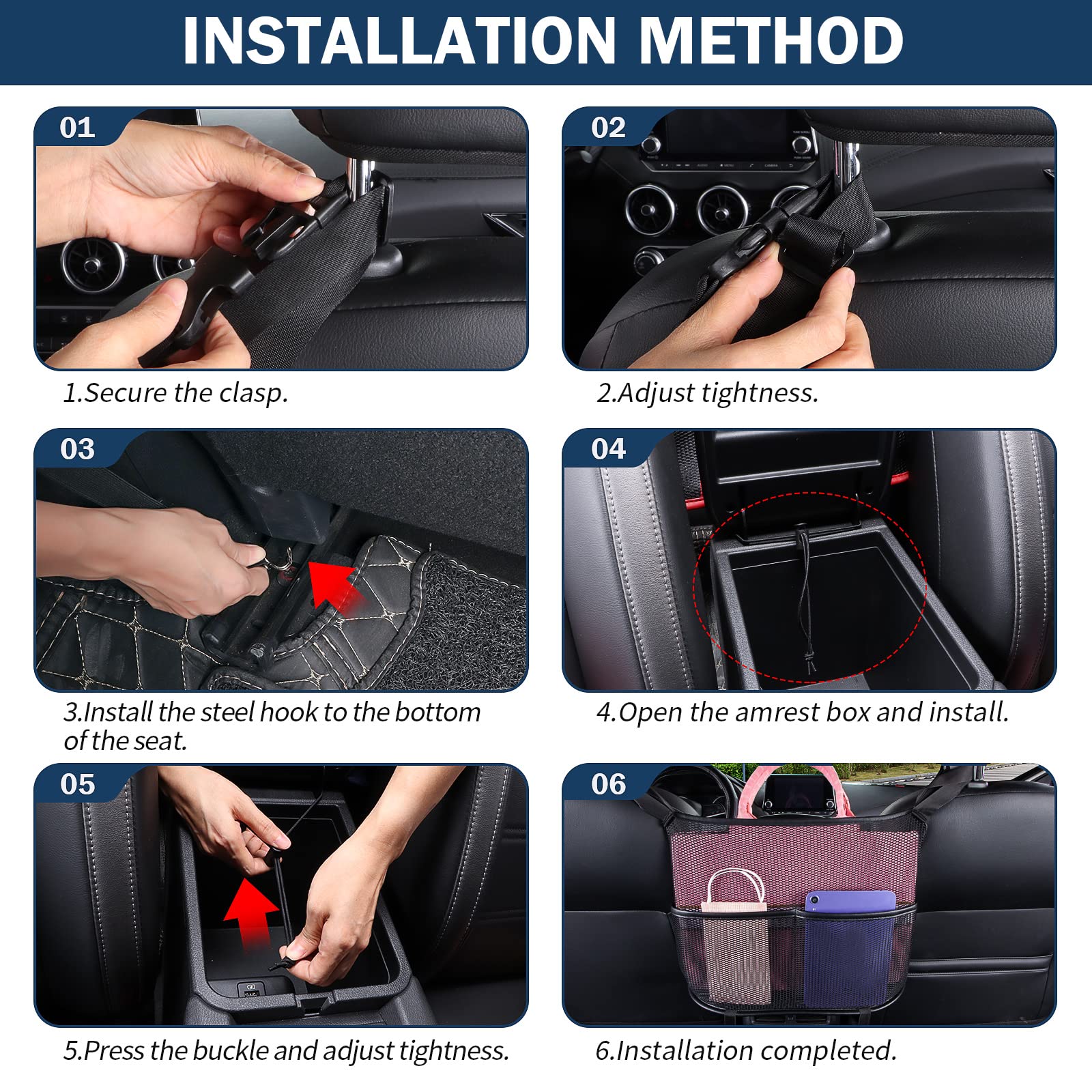 Eing Car Seat Back Organizer - Large Capacity Storage for Purses, Handbags & Kids' Items - Black - Image 4