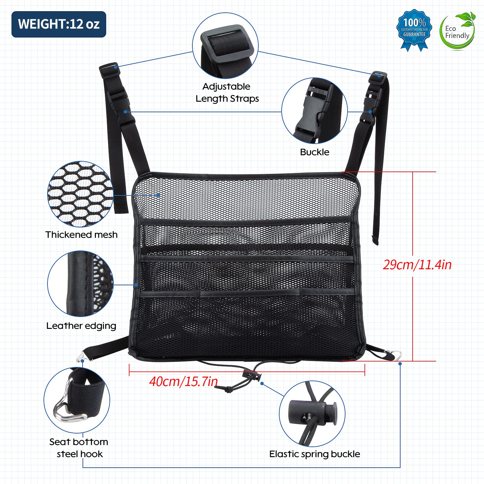 Eing Car Seat Back Organizer - Large Capacity Storage for Purses, Handbags & Kids' Items - Black - Image 5