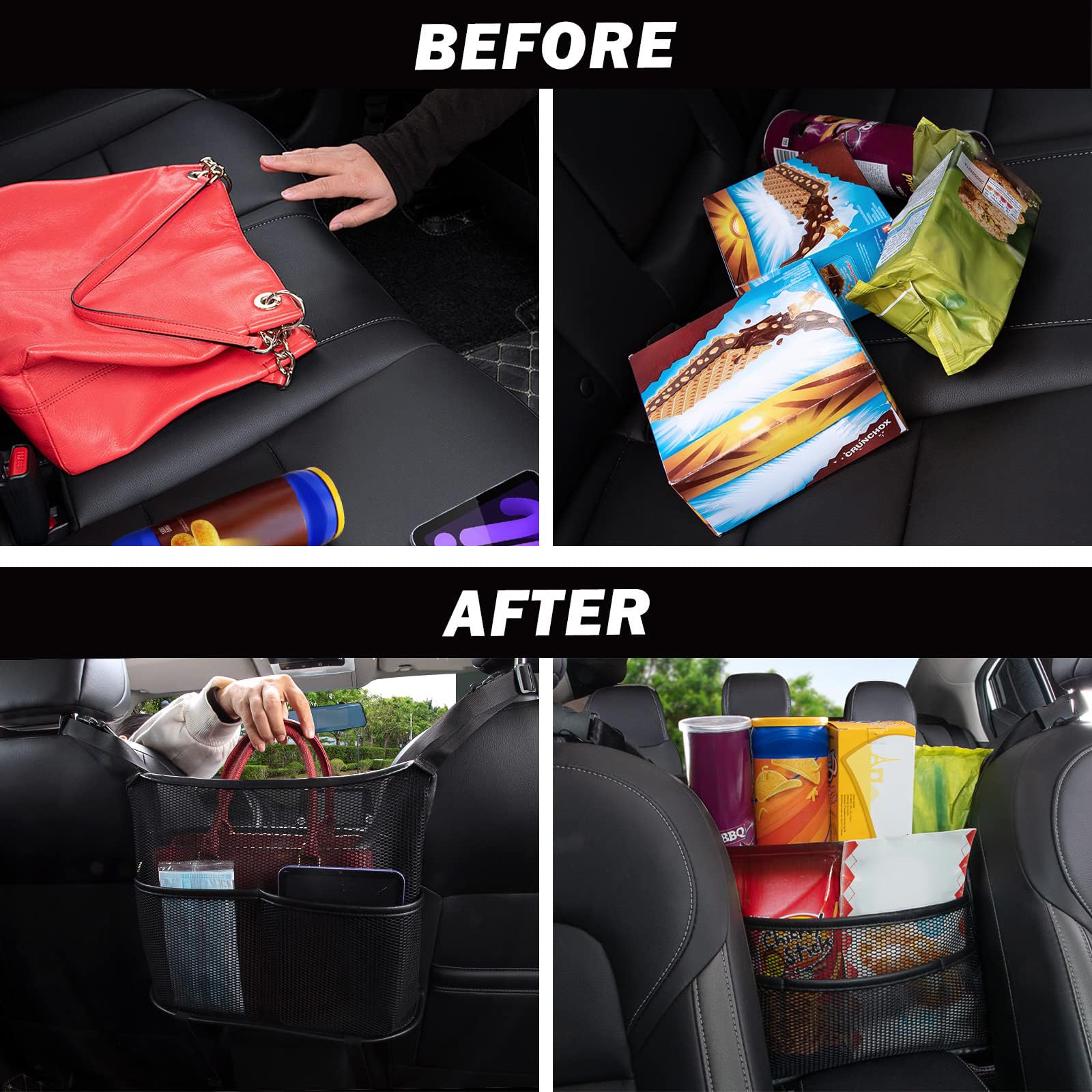 Eing Car Seat Back Organizer - Large Capacity Storage for Purses, Handbags & Kids' Items - Black - Image 7