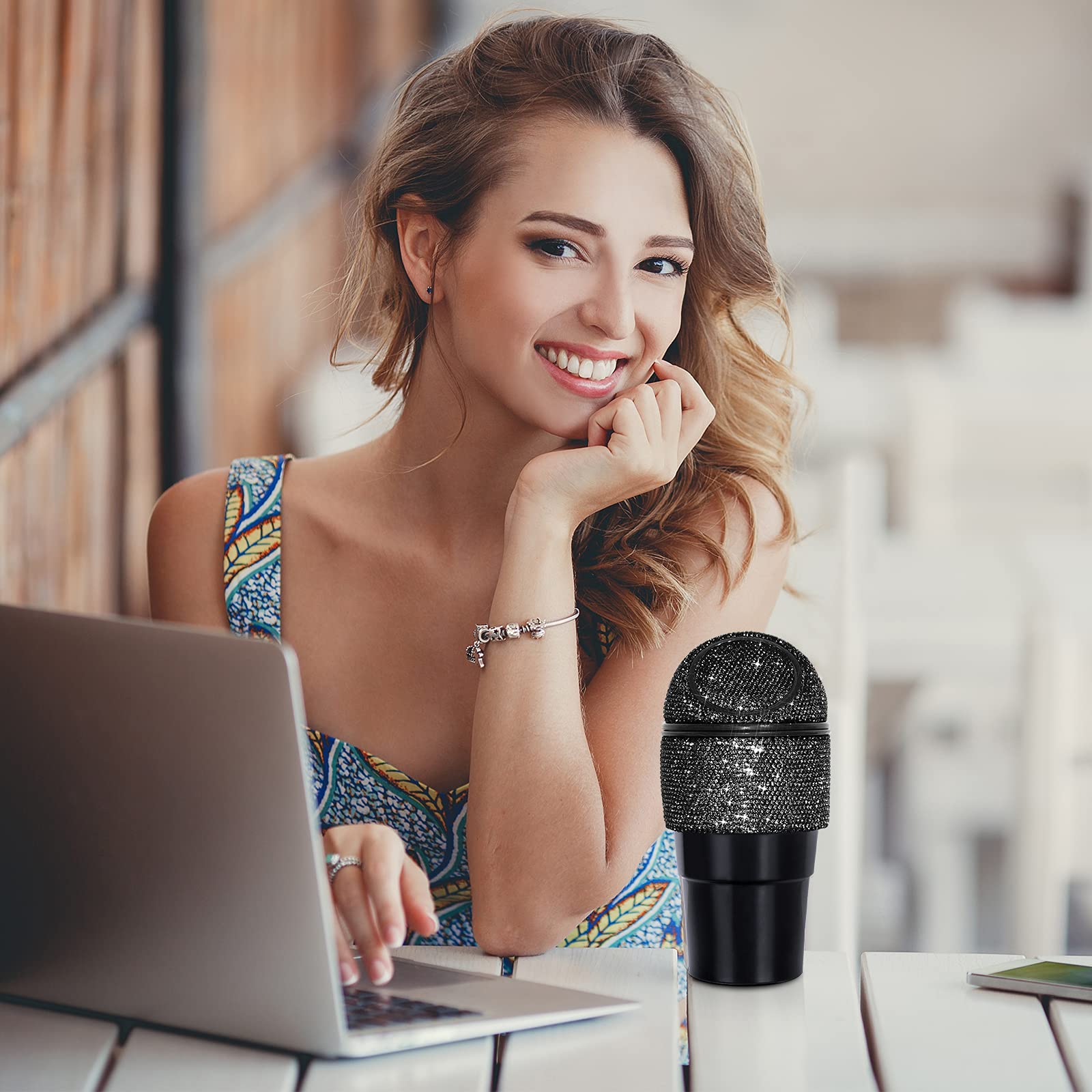 eing Car Trash Can Bling Crystal Auto Mini Trash Bin for Car Office Home Women,Car Cup Holder Garbage Can with Lid and 5 Pack Disposable Garbage Gag, Black - Image 8