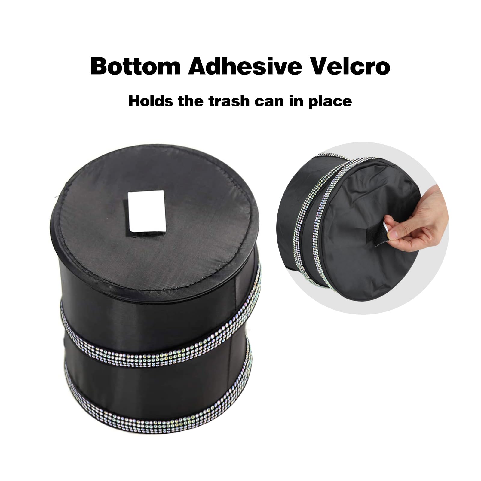 eing Car Trash Can, Portable Garbage Bin with Bling Diamonds, Collapsible Pop-up Water Proof Bag, Waste Basket Bin, Rubbish Bin (1 Pack, AB) - Image 3