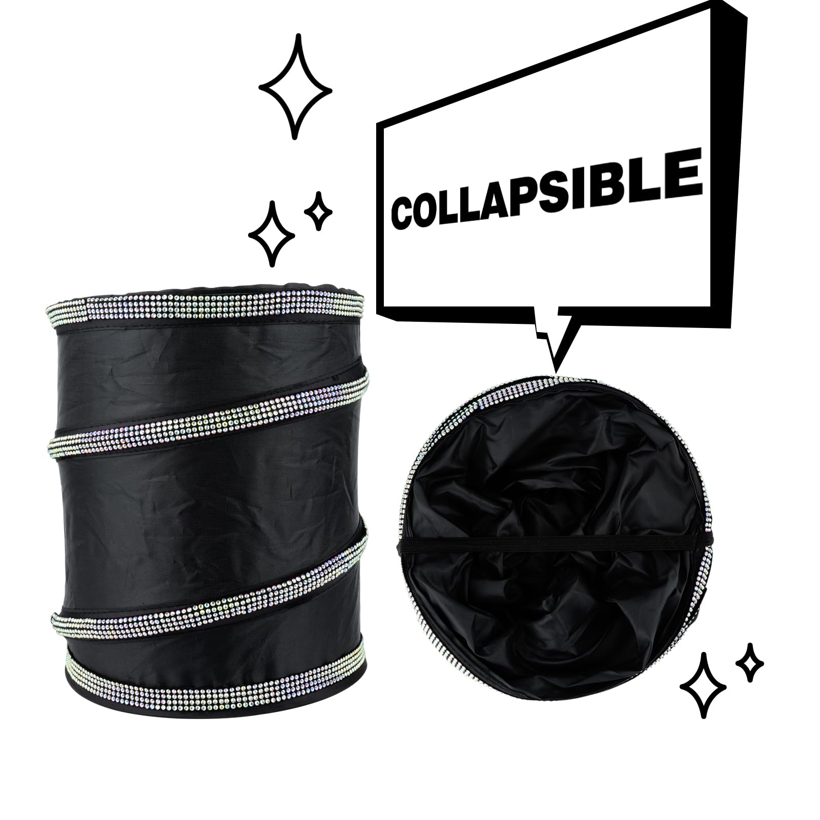 eing Car Trash Can, Portable Garbage Bin with Bling Diamonds, Collapsible Pop-up Water Proof Bag, Waste Basket Bin, Rubbish Bin (1 Pack, AB) - Image 4