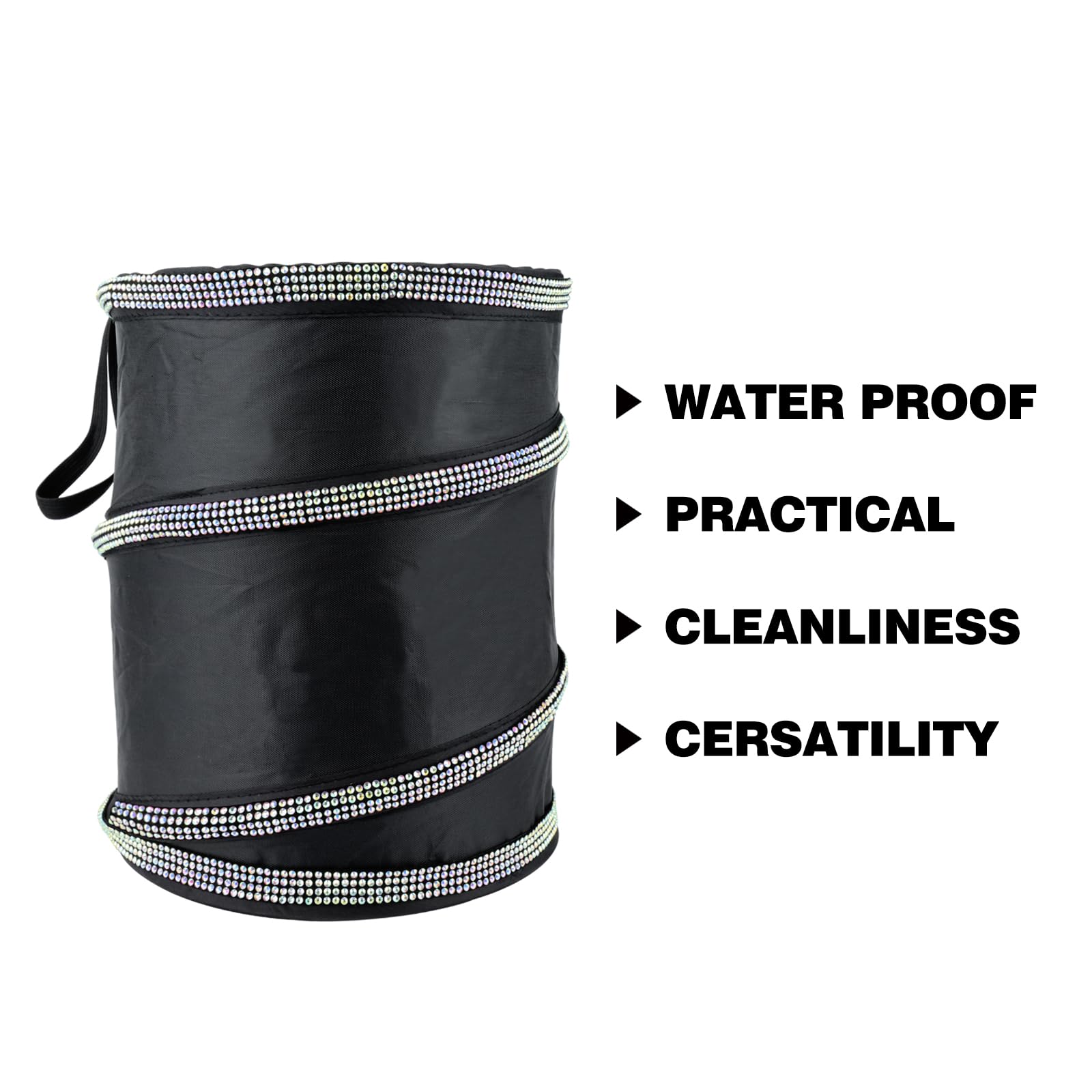 eing Car Trash Can, Portable Garbage Bin with Bling Diamonds, Collapsible Pop-up Water Proof Bag, Waste Basket Bin, Rubbish Bin (1 Pack, AB) - Image 5