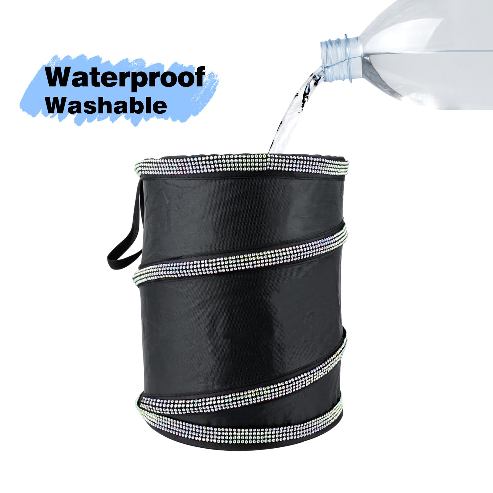 eing Car Trash Can, Portable Garbage Bin with Bling Diamonds, Collapsible Pop-up Water Proof Bag, Waste Basket Bin, Rubbish Bin (1 Pack, AB) - Image 6
