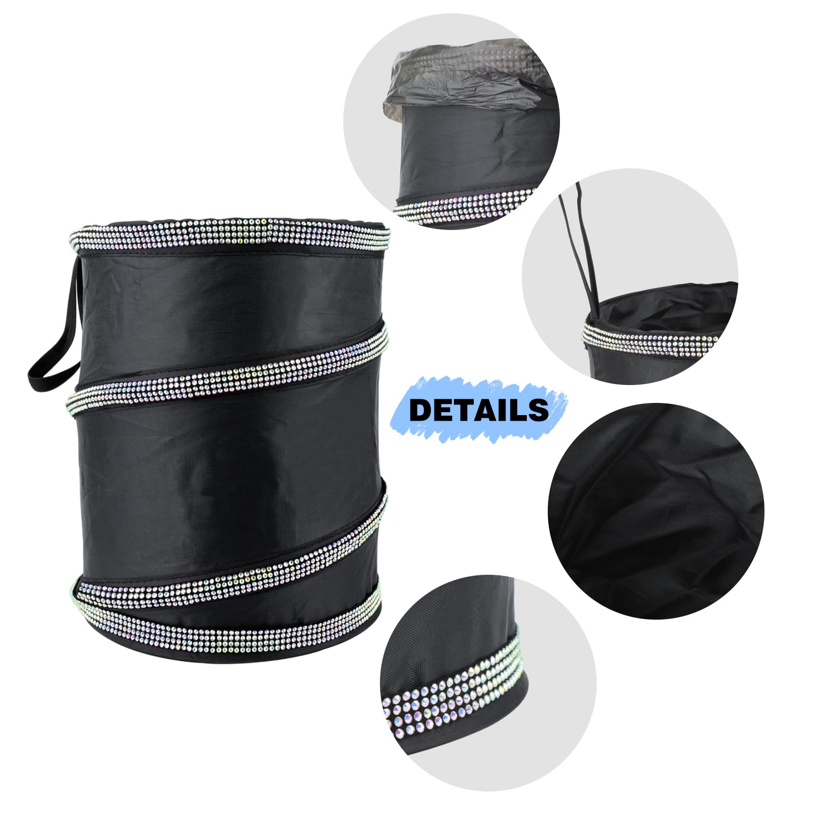 eing Car Trash Can, Portable Garbage Bin with Bling Diamonds, Collapsible Pop-up Water Proof Bag, Waste Basket Bin, Rubbish Bin (1 Pack, AB) - Image 7