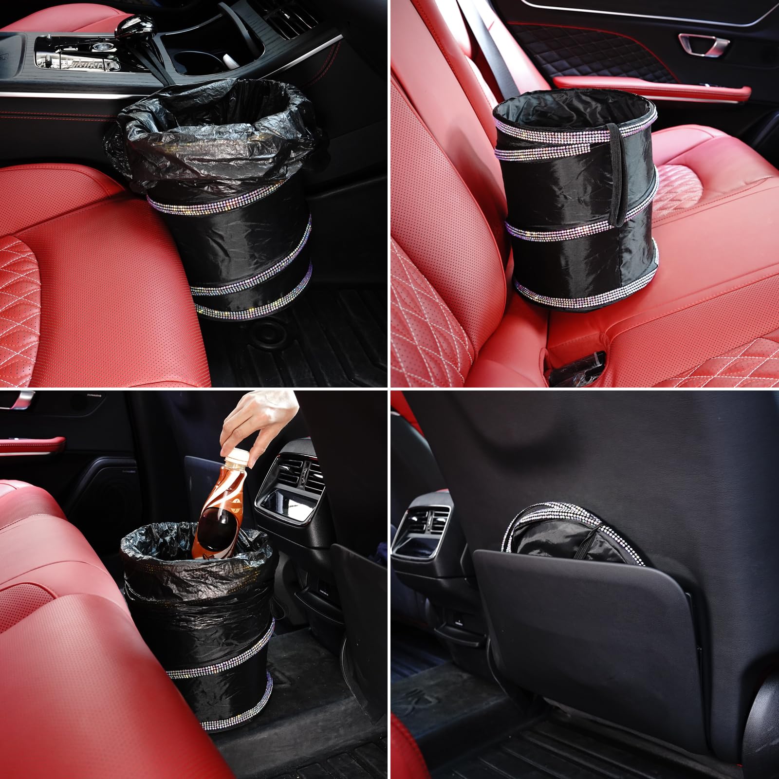 eing Car Trash Can, Portable Garbage Bin with Bling Diamonds, Collapsible Pop-up Water Proof Bag, Waste Basket Bin, Rubbish Bin (1 Pack, AB) - Image 8