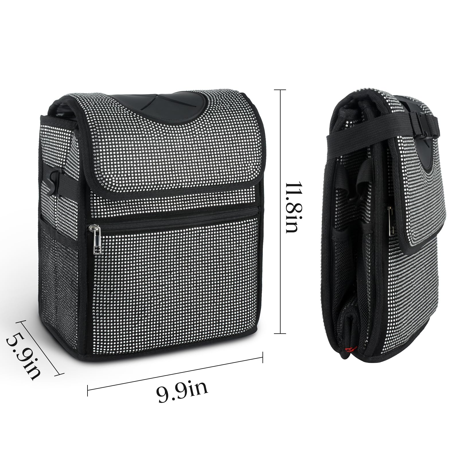 eing Car Trash Can with Lid and Chain, Storage Pockets Bling Crystal Car Interior Waterproof Automotive Garbage Cans Bling Cute Car Accessories for Men Women Teens,White - Image 8